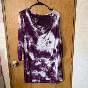 Lane Bryant Purple & White Tie-Dye Cowl Neck Tunic